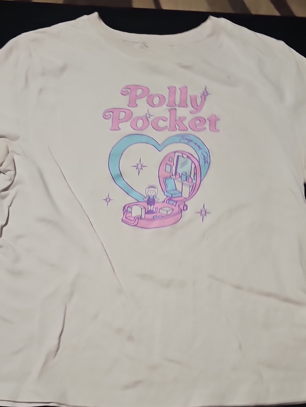 Polly Pocket Girls' Short Sleeve Tee — White with Pink & Blue Graphic